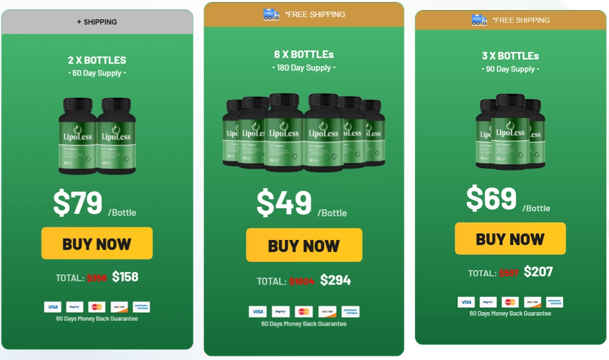 Lipo Less supplement order packages and pricing options